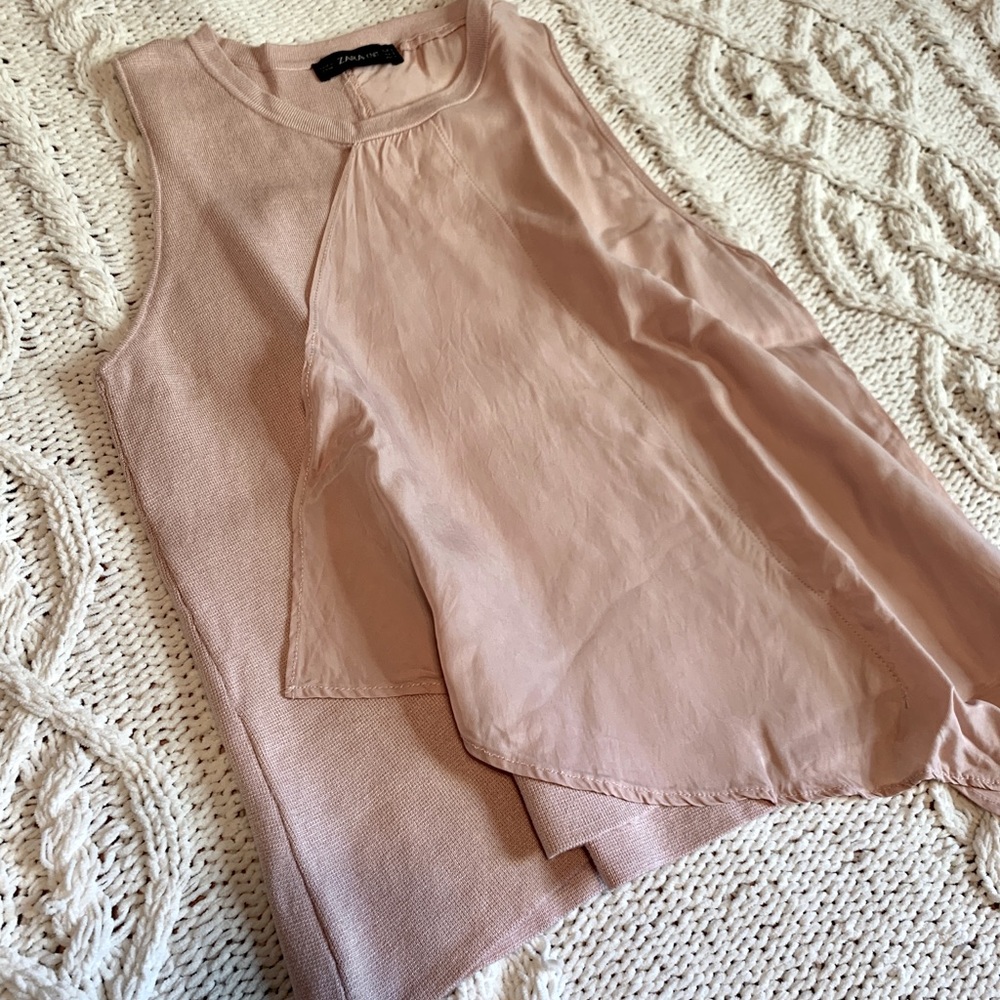 Zara knit sleeveless high low wrap top